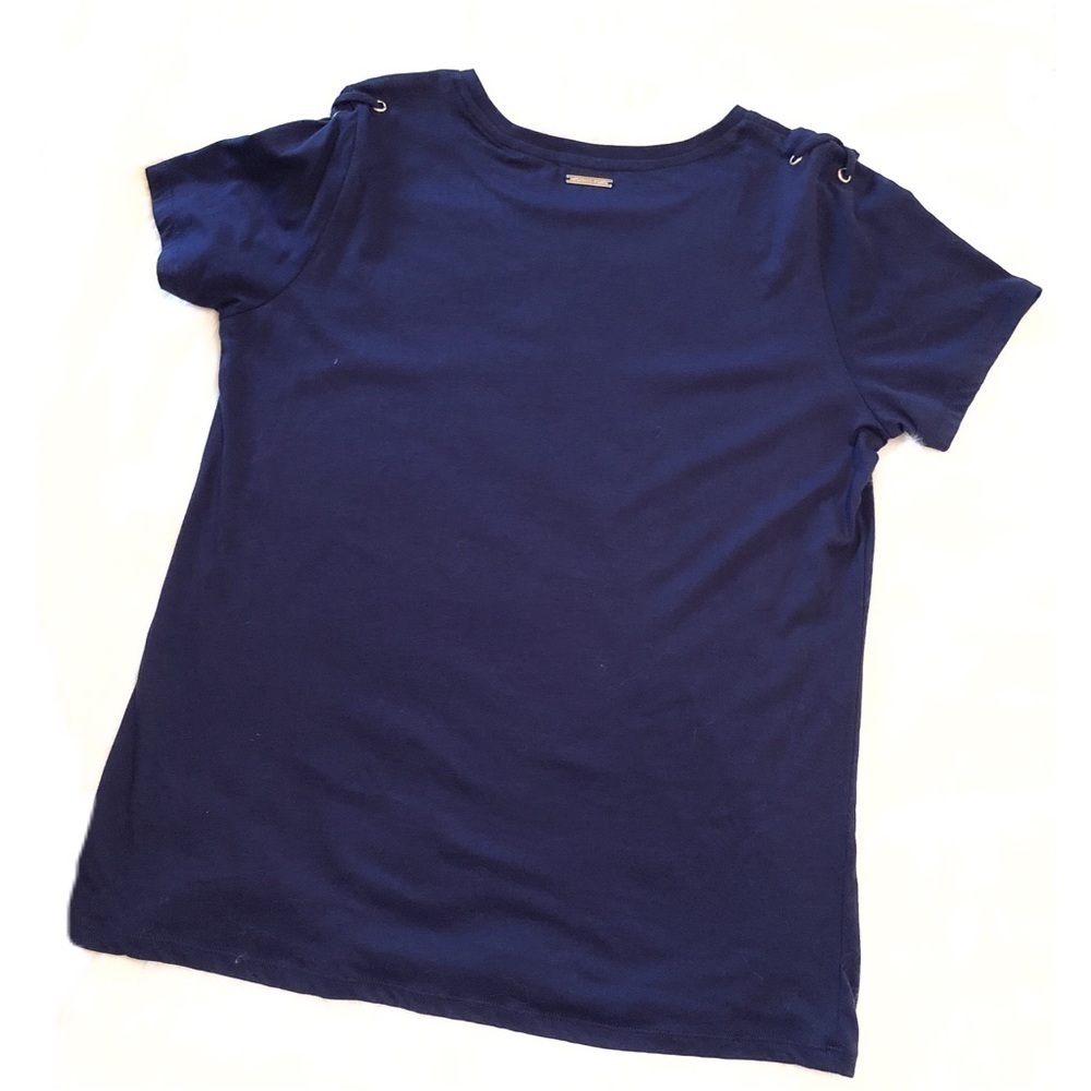 MICHAEL Michael Kors Navy Blue Lace-Up Shoulder Top with Gold Grommets - Picture 9 of 10